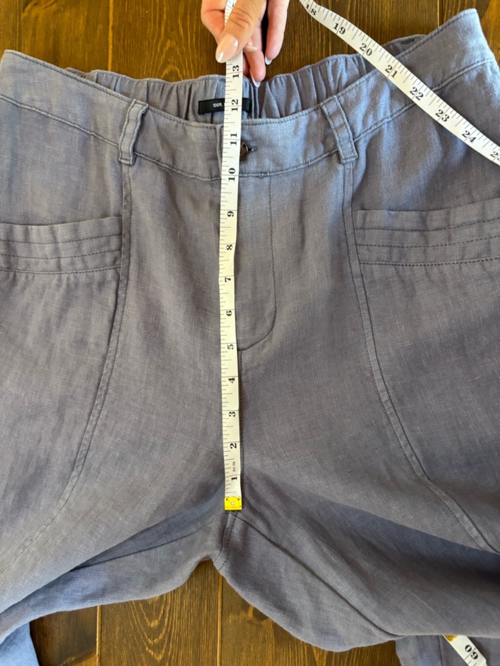 Nicole Miller 100% Linen Natural, Relaxed Fit Pants Large Slate Blue Gray Crop - Picture 9 of 10